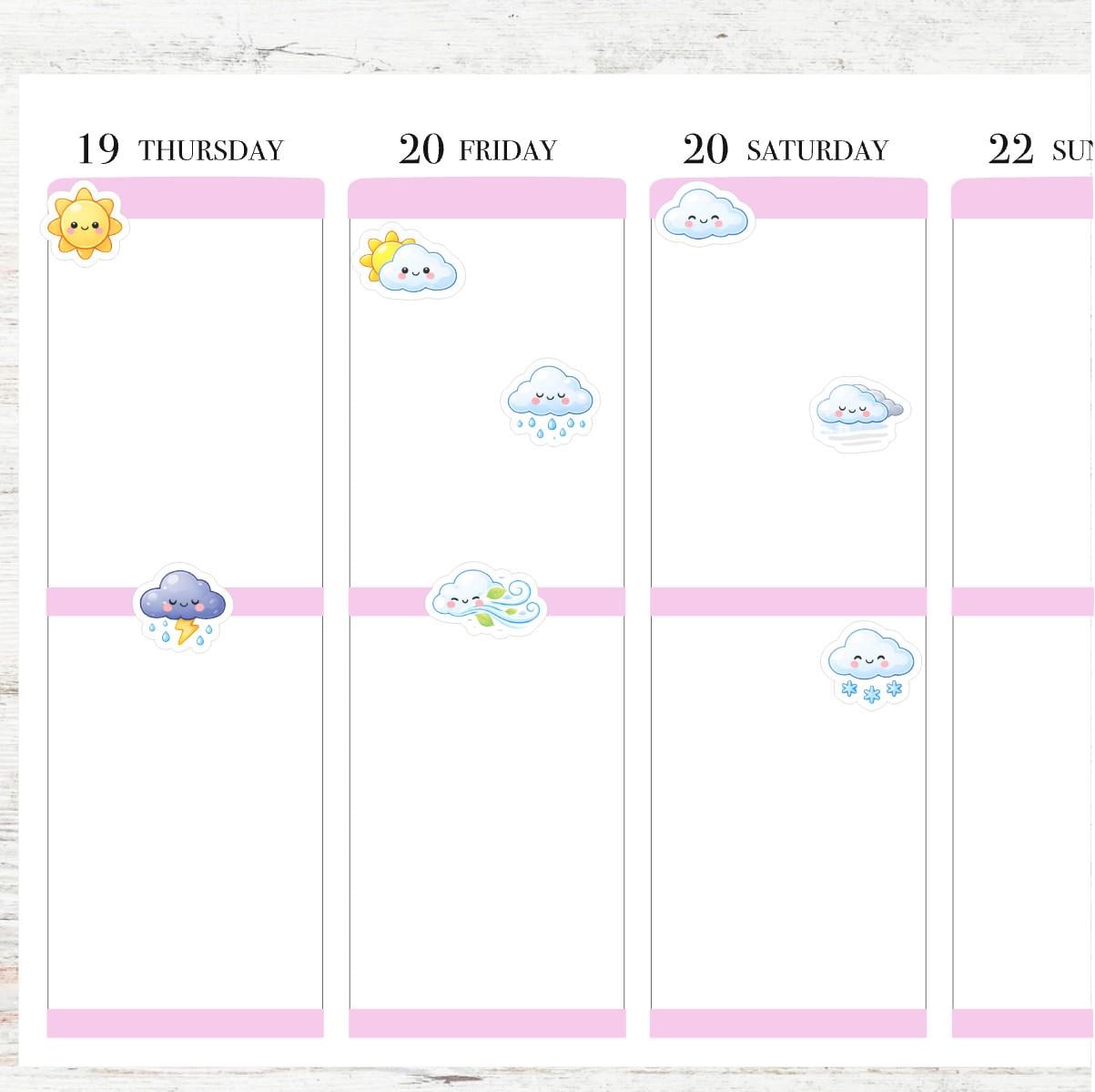 Cute Weather Icons || Planner Stickers, Colorful, Forecast Stickers