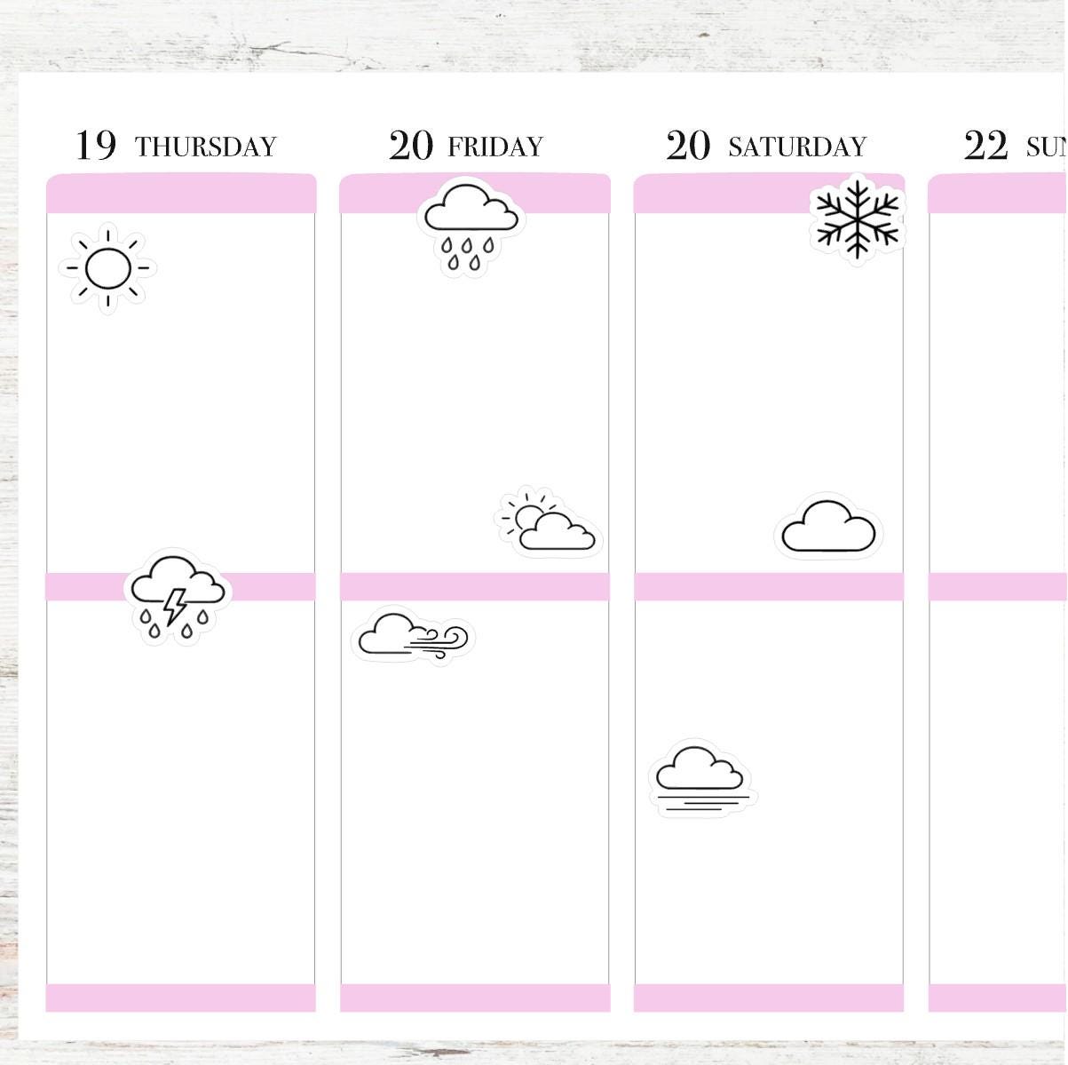 Minimal Weather Icons || Planner Stickers, Black and White Forecast Stickers