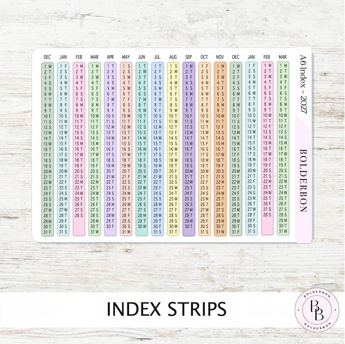 2027 Index Stickers • Hobonichi A6 • Original HON Avec Day Free • Colorful