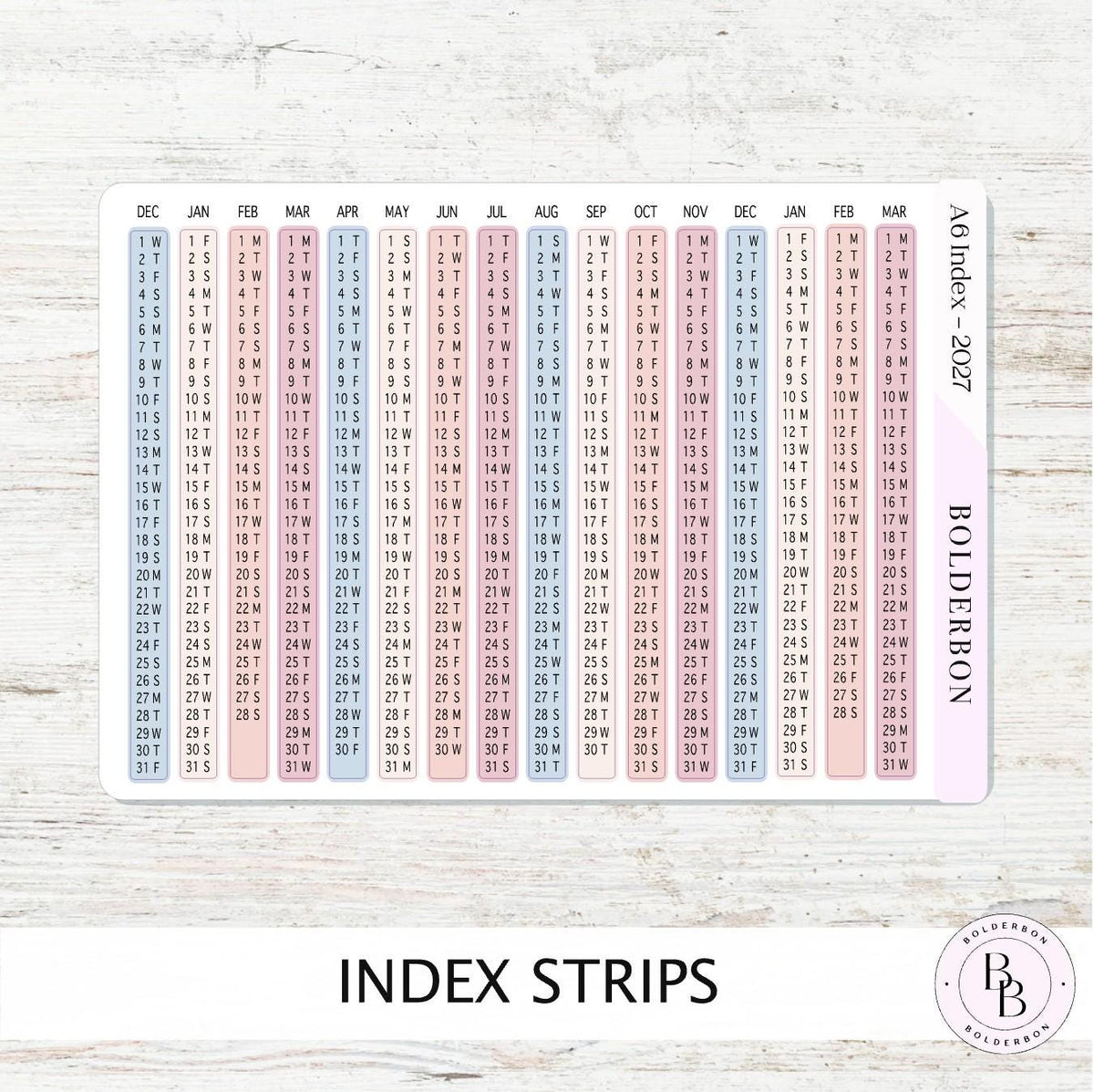 2027 Index Stickers • Hobonichi A6 • Original HON Avec Day Free • Meadow
