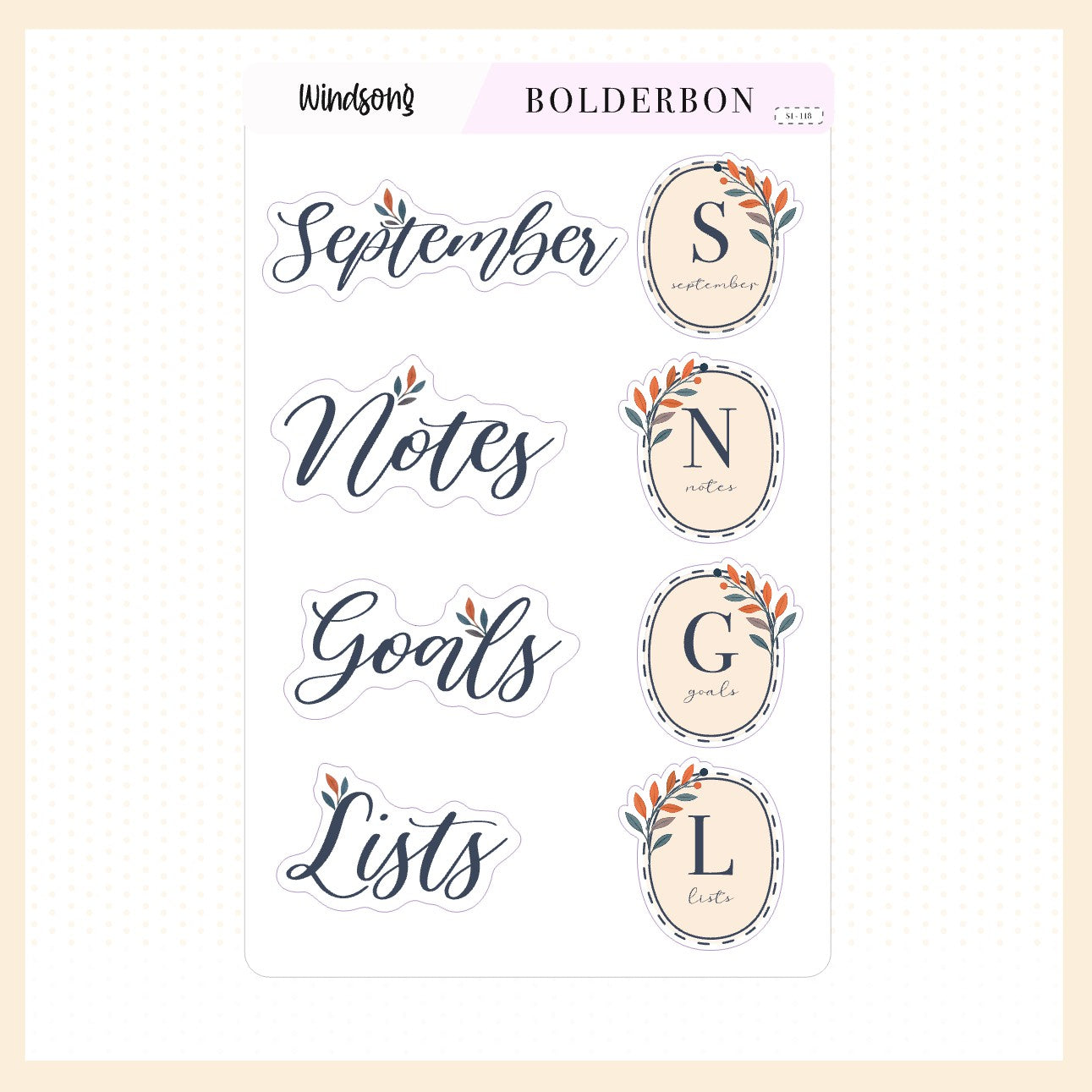 SEPTEMBER Header Stickers || Whimsical Fall Theme, Aesthetic Journal Stickers, Journaling Stickers, Autumn Leaves Vibe for Planners
