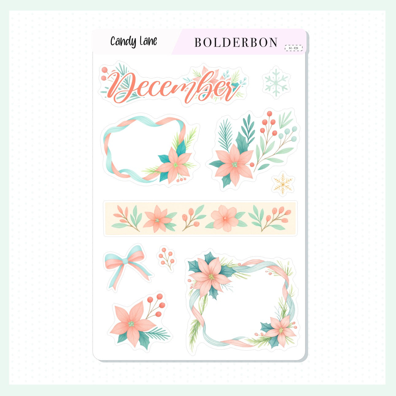 DECEMBER Candy Lane Stickers || Pastel Christmas Planner Stickers, Poinsettia & Holiday Floral Sheet for Journaling & Planners