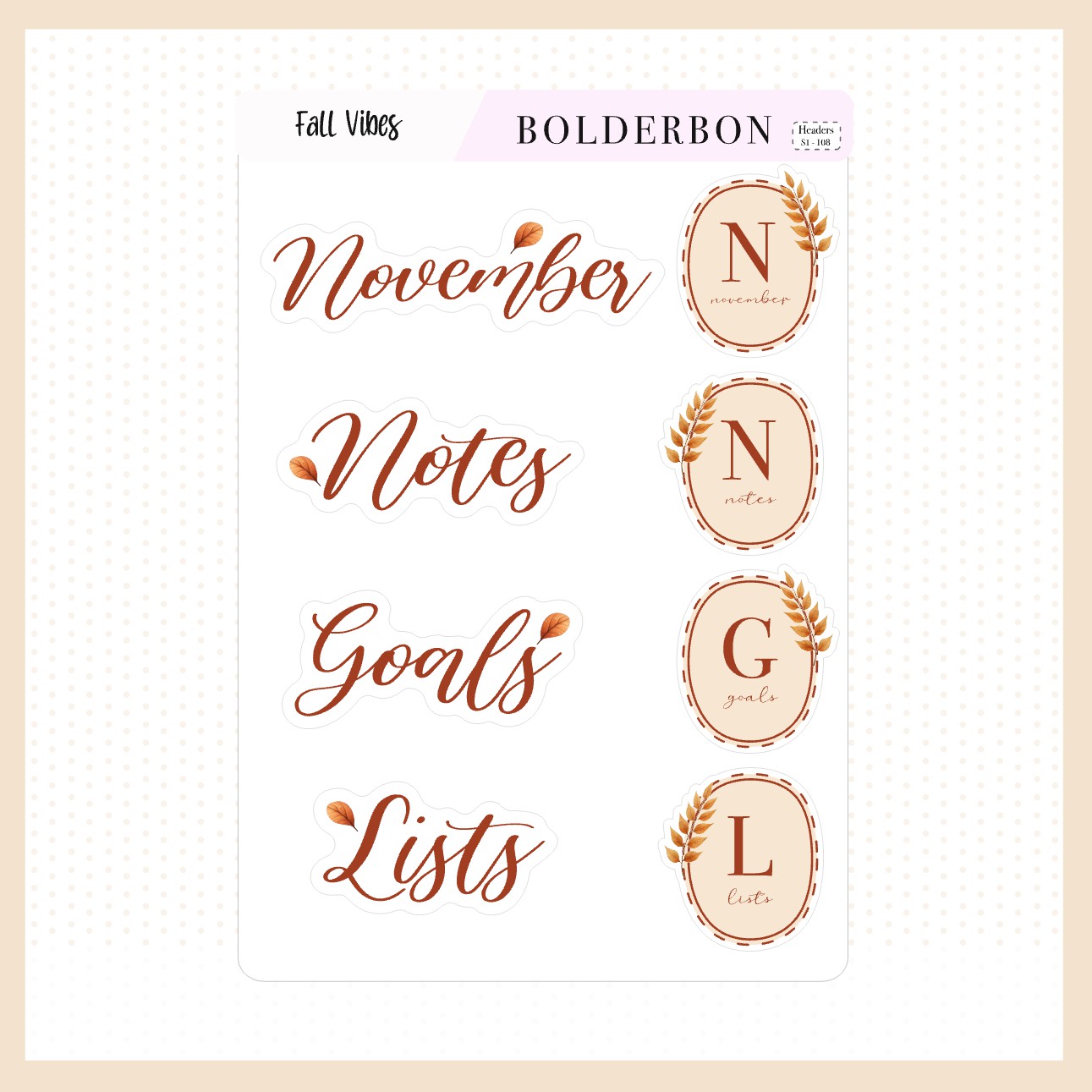 NOVEMBER Header Stickers || Fall Vibes Journal Stickers, Journaling Stickers