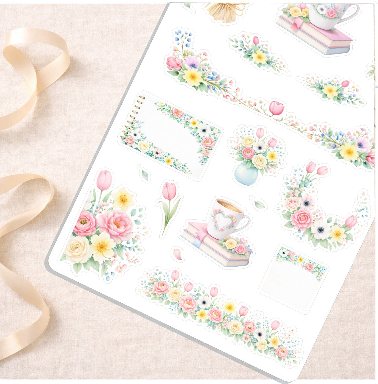 HELLO SPRING || Pastel Floral Book Sticker Sheet