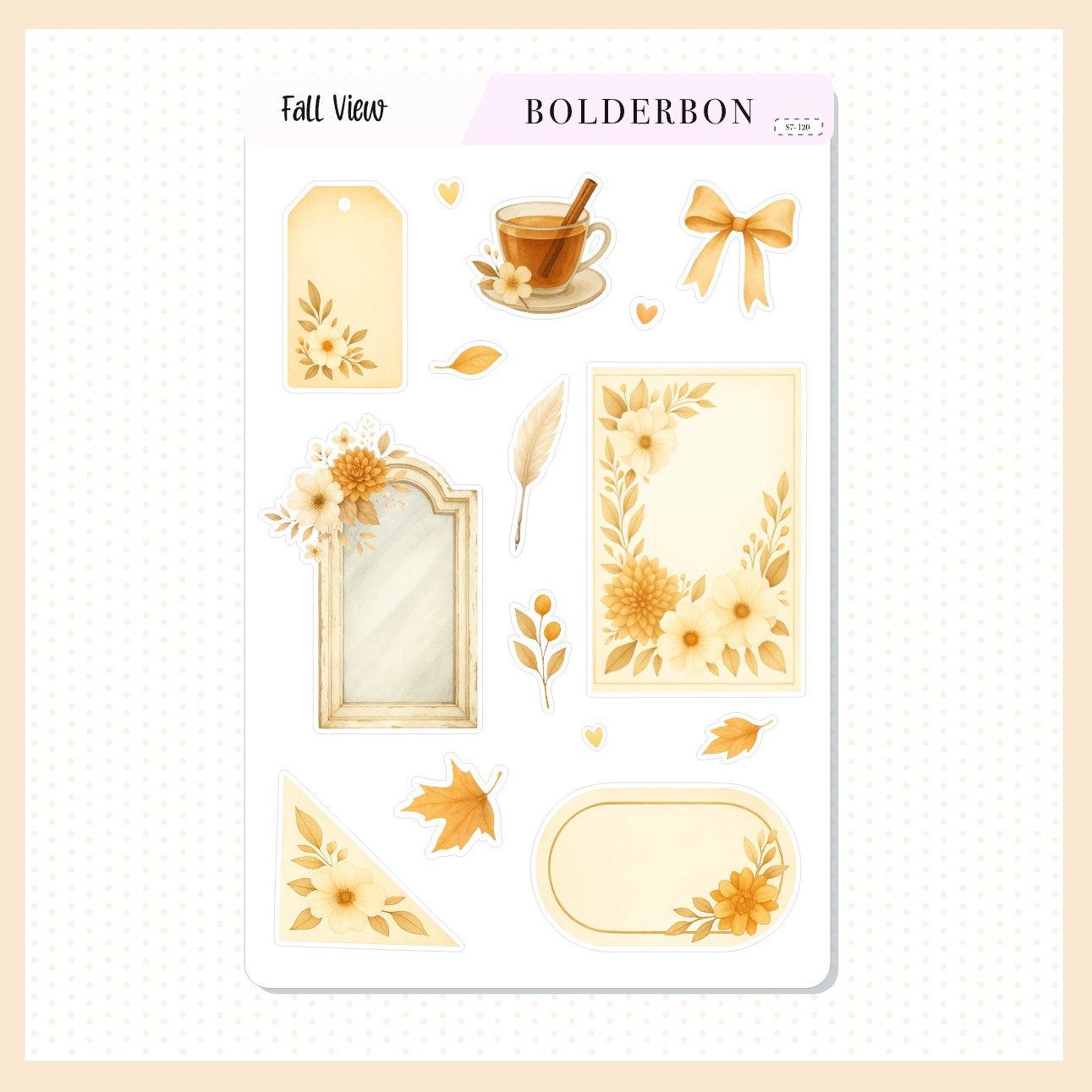 FALL VIEW || Decorative Labels and Frames, Florals, Leaves and Bows, Aesthetic Journal, Fall Vibe Journaling Planner Stickers