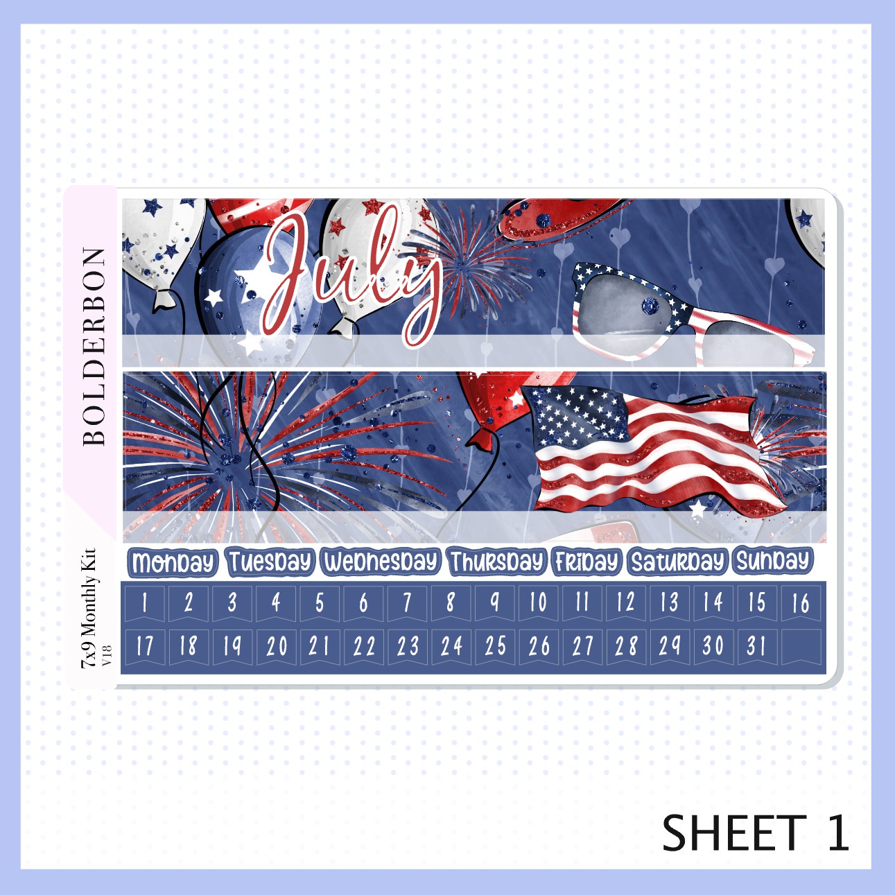 JULY 7x9 Monthly Sticker Kit
