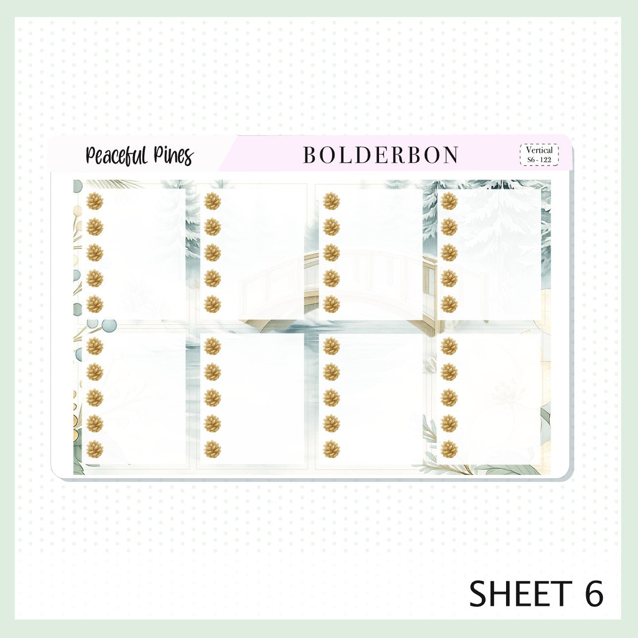 PEACEFUL PINES 7x9 Vertical Sticker Kit || Winter Floral Planner Stickers, Cozy Sage & Gold Vibe