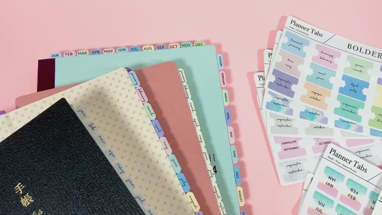LAMINATED PLANNER TABS || Hobonichi Tabs, Weeks, Cousin, A6, B6, Tab Dividers, Monthly Tabs, Tab Stickers, Divider Tabs, Colorful, Minimal