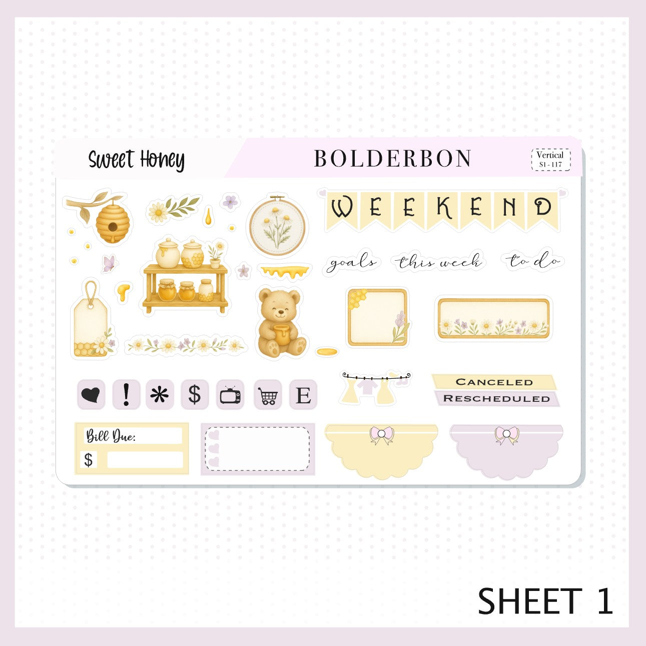 SWEET HONEY 7x9 Vertical Sticker Kit || Bees, Florals & Cozy Farmhouse Vibe Planner Stickers