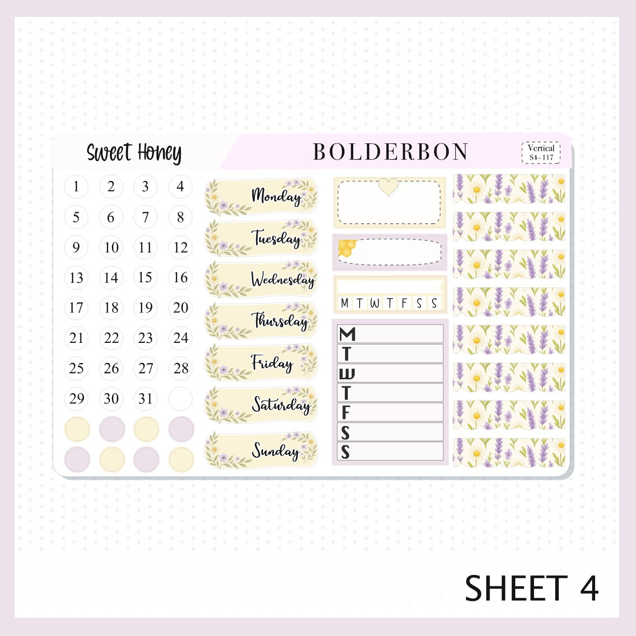 SWEET HONEY 7x9 Vertical Sticker Kit || Bees, Florals & Cozy Farmhouse Vibe Planner Stickers