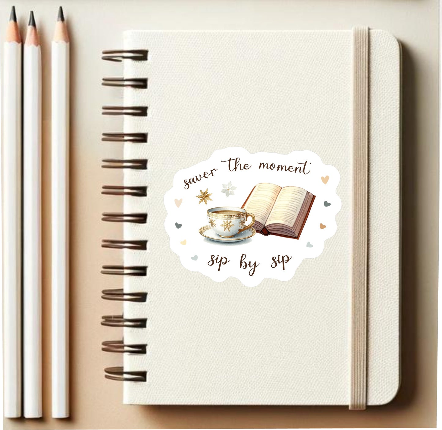 Savor the Moment Sip by Sip Vinyl Sticker || Tea & Coffee, Book Lover Vinyl Sticker, Unique Bookish Gift for Fall