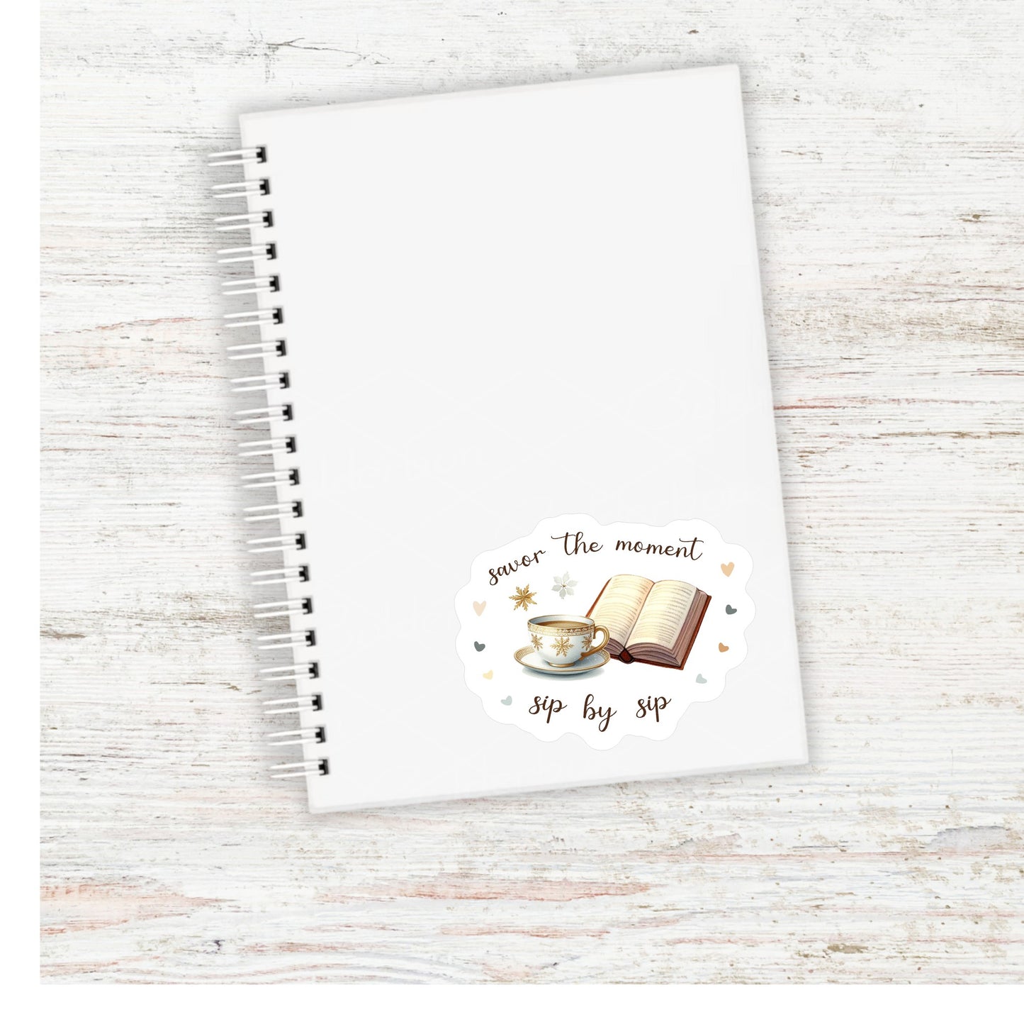 Savor the Moment Sip by Sip Vinyl Sticker || Tea & Coffee, Book Lover Vinyl Sticker, Unique Bookish Gift for Fall