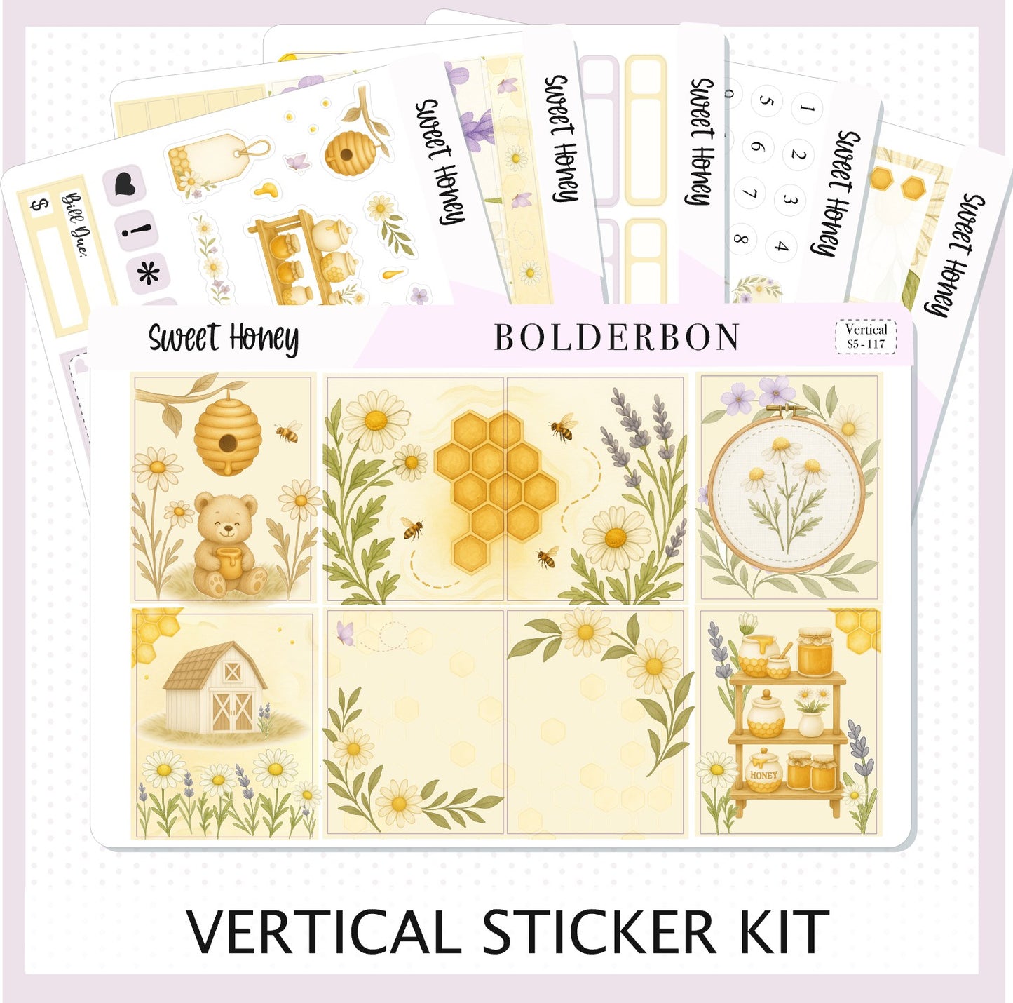 SWEET HONEY 7x9 Vertical Sticker Kit || Bees, Florals & Cozy Farmhouse Vibe Planner Stickers