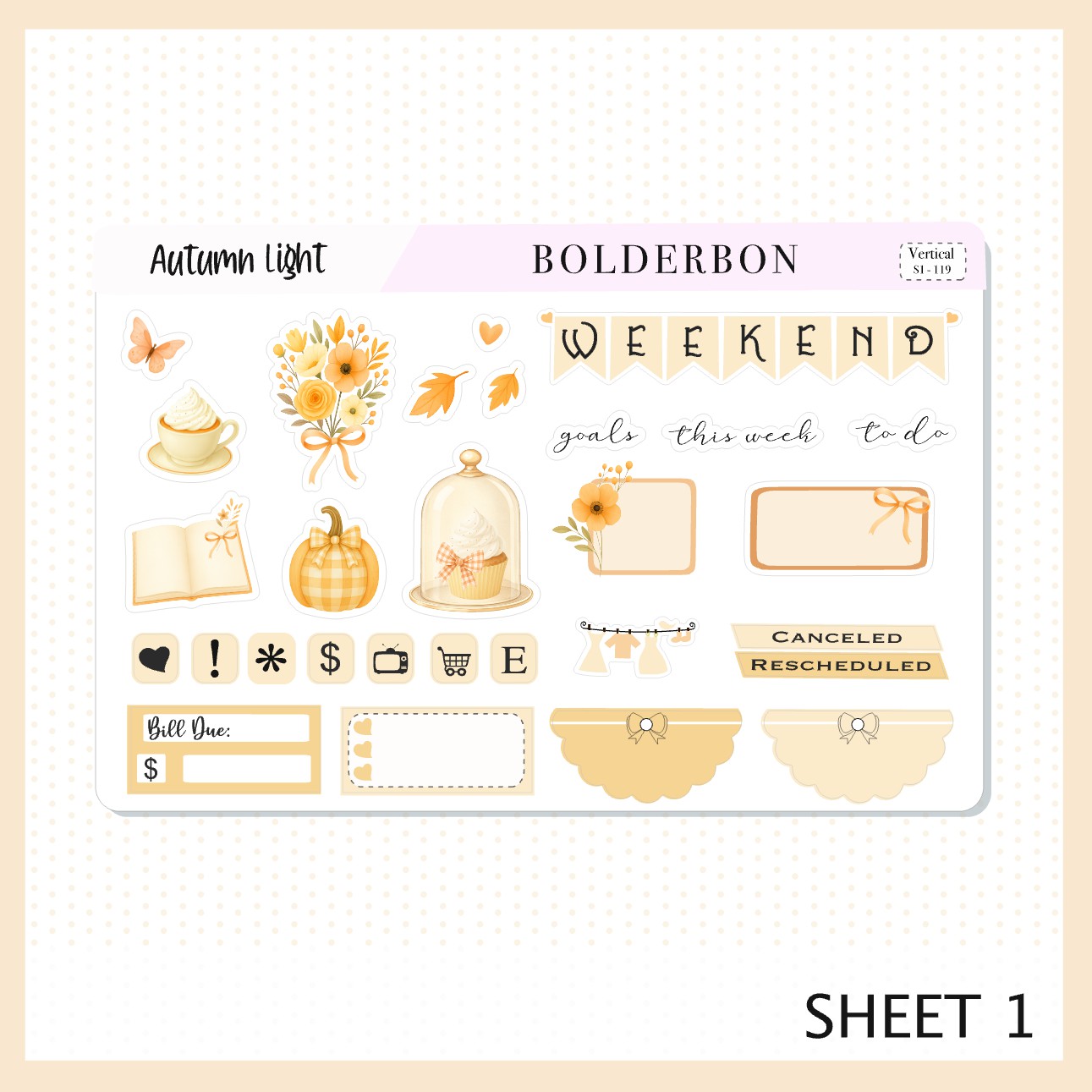 AUTUMN LIGHT 7x9 Vertical Sticker Kit || Cozy Fall Floral Planner Stickers, Autumn Aesthetic Vibe