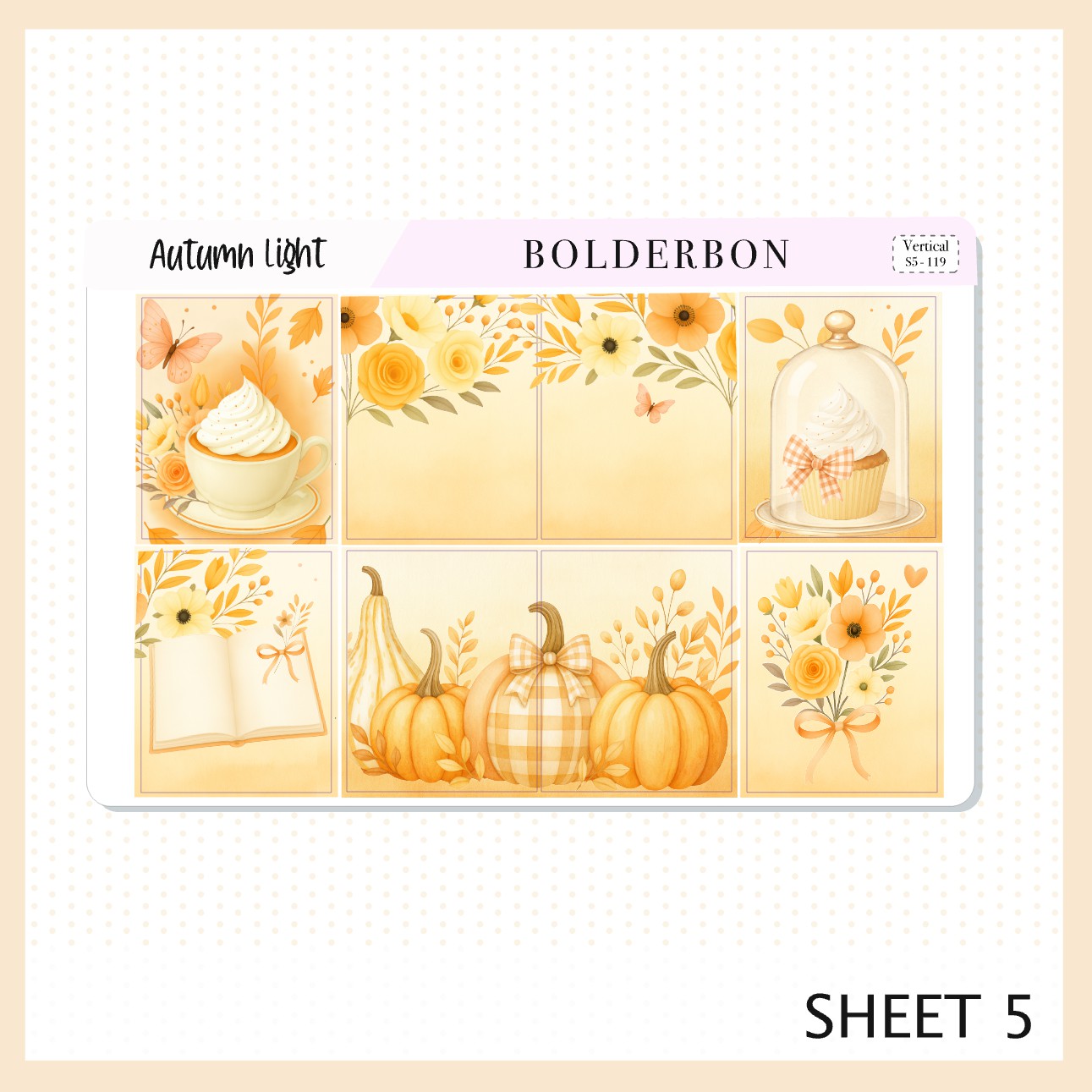 AUTUMN LIGHT 7x9 Vertical Sticker Kit || Cozy Fall Floral Planner Stickers, Autumn Aesthetic Vibe