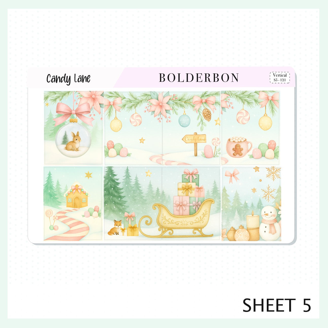 CANDY LANE 7x9 Vertical Sticker Kit || Festive Christmas Planner Stickers, Holiday Pastel Vibe