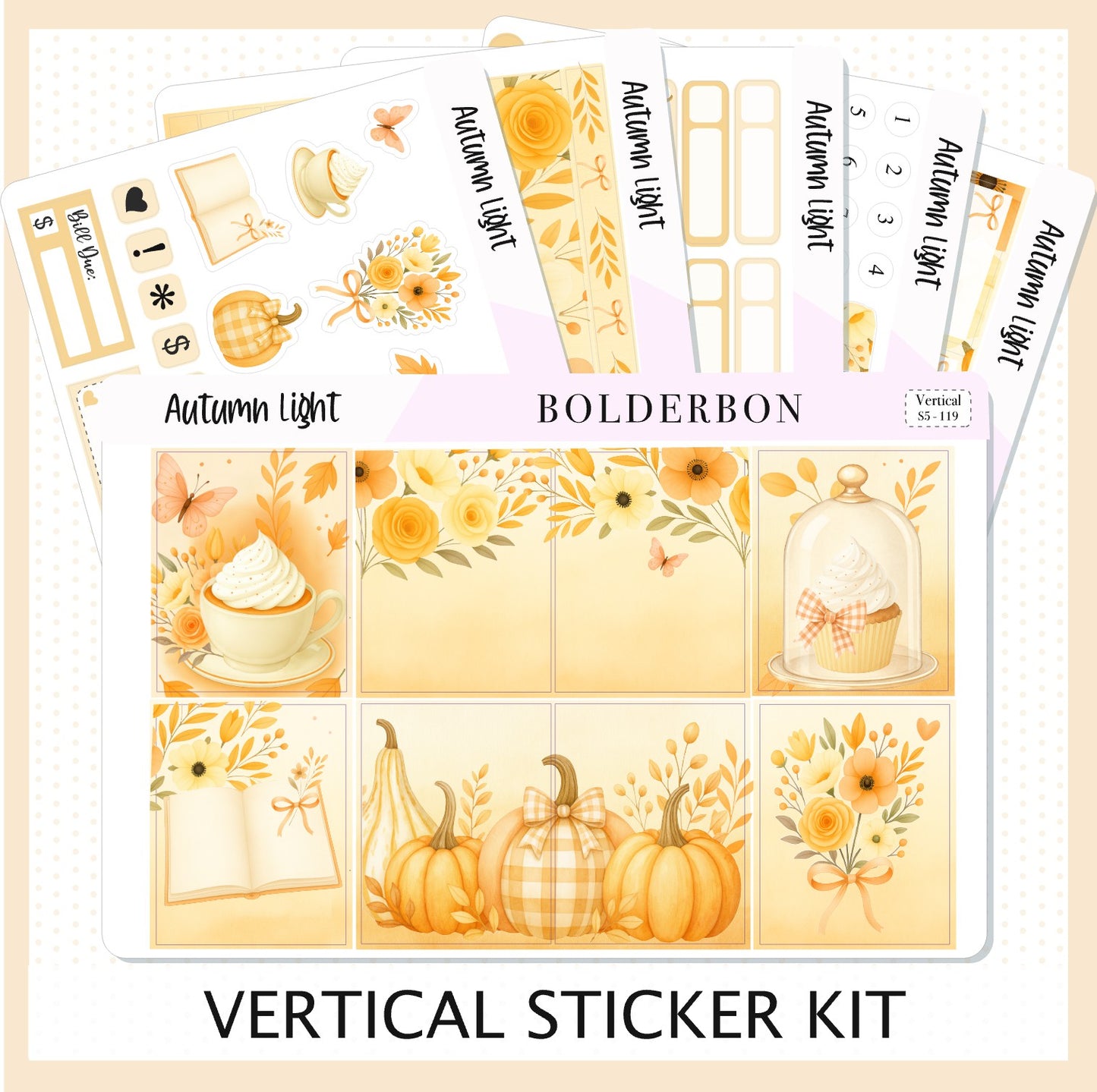 AUTUMN LIGHT 7x9 Vertical Sticker Kit || Cozy Fall Floral Planner Stickers, Autumn Aesthetic Vibe