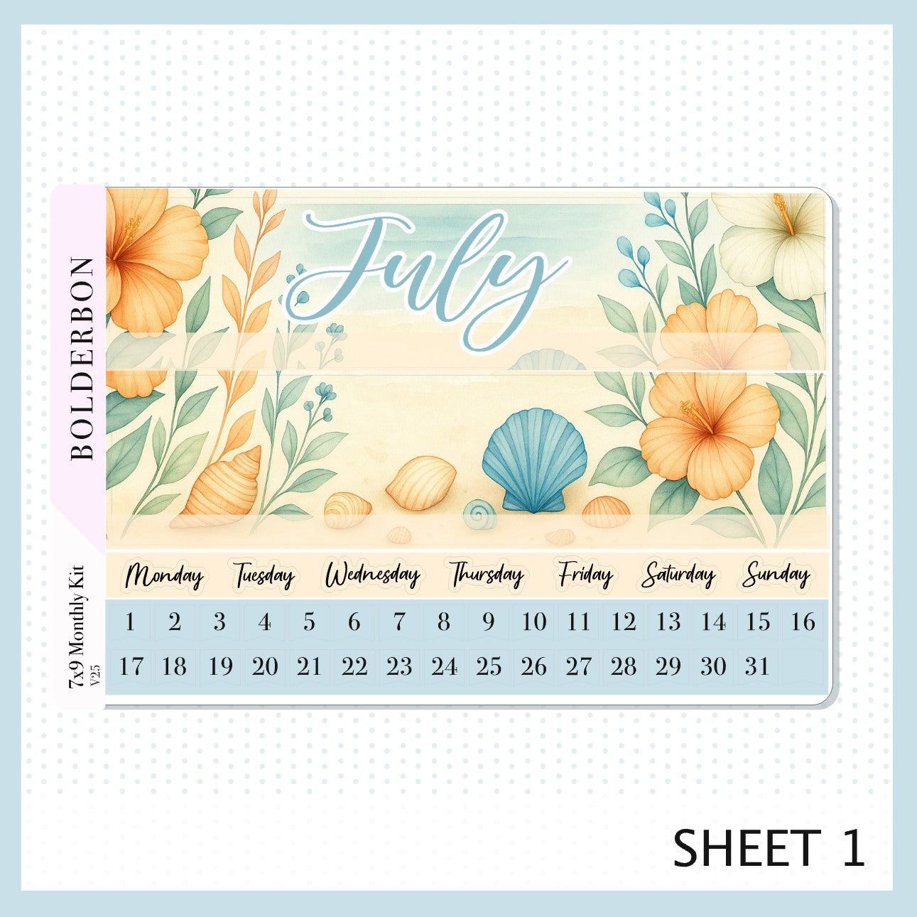 JULY 7x9 Monthly Sticker Kit || Shoreline, Coastal Beach and Nautical Vibe Planner Stickers