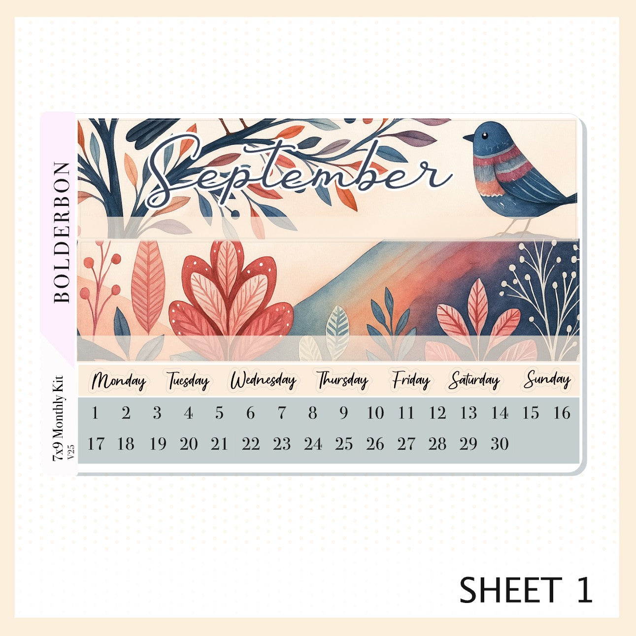 SEPTEMBER 7x9 Monthly Sticker Kit || Windsong, Whimsical Woodland Fall Vibe Planner Stickers
