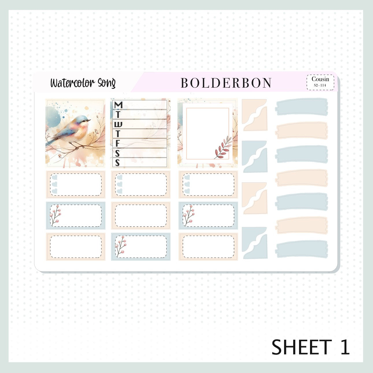WATERCOLOR SONG Hobonichi Cousin || A5 Planner Sticker Kit, Watercolor Bird Theme Weekly Planner Stickers