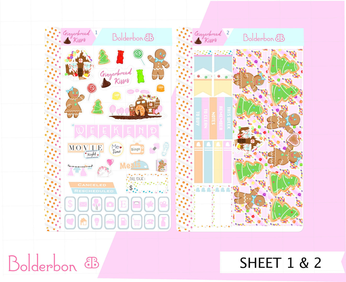 GINGERBREAD KISSES || 7x9 Vertical Planner Sticker Kit