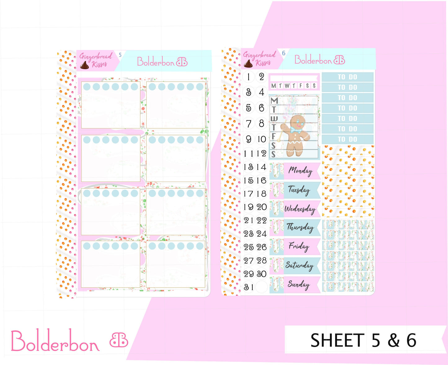 GINGERBREAD KISSES || 7x9 Vertical Planner Sticker Kit