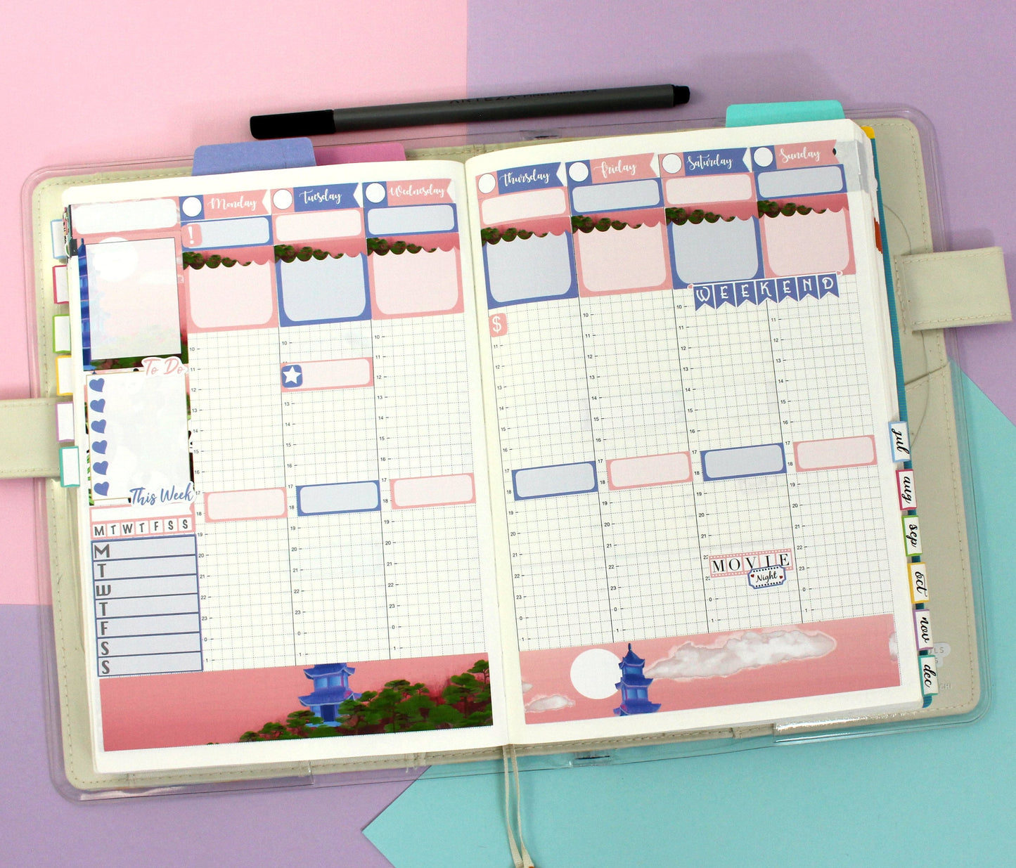 PAGODA SUNSET || Hobonichi Cousin Planner Sticker Kit