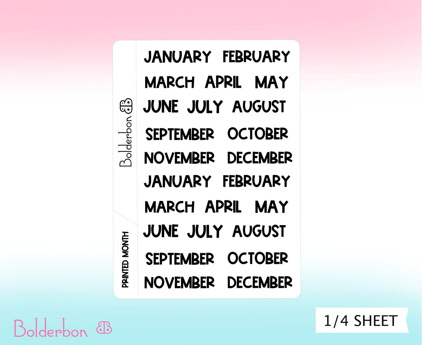 PRINTED MONTHS Black || Functional Planner Stickers