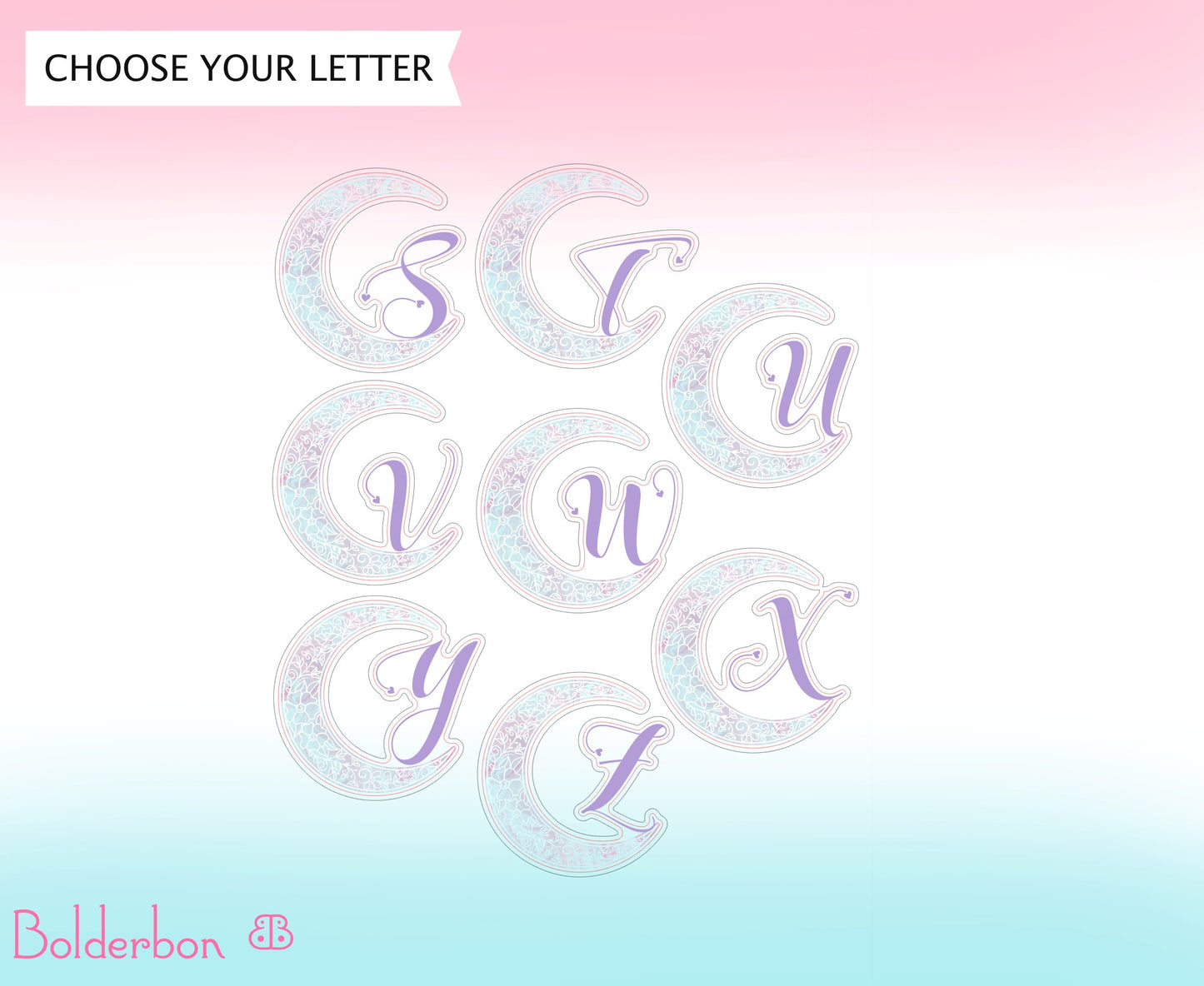 FLORAL MOON MONOGRAM || Vinyl Stickers