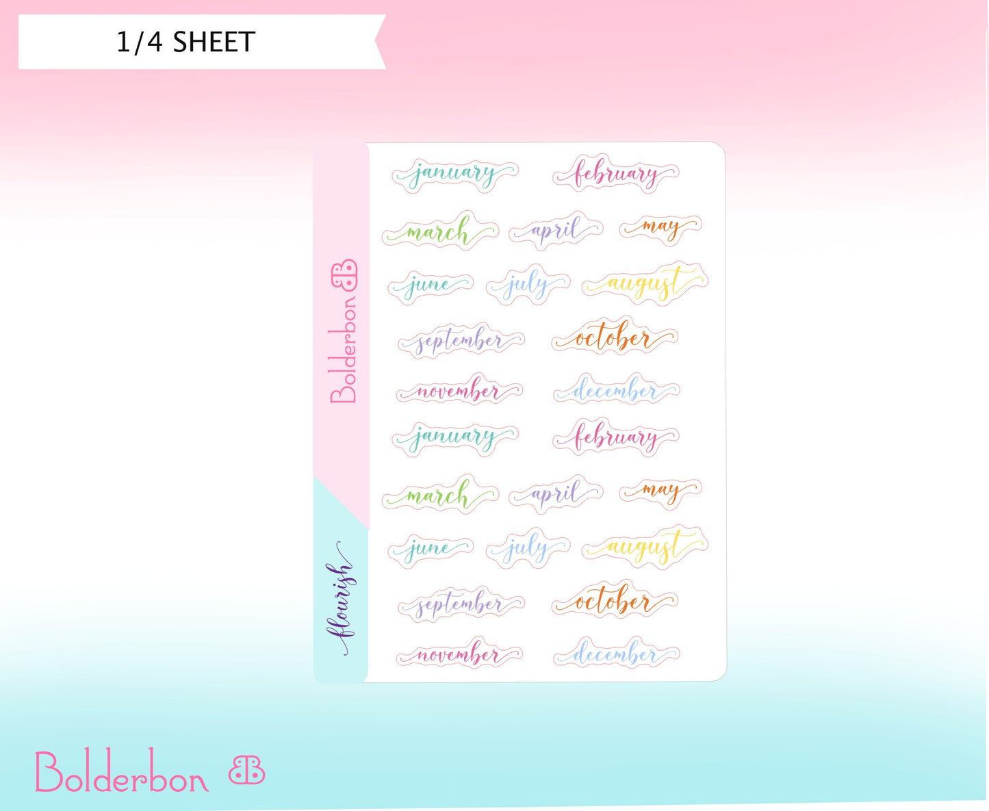 COLORFUL MONTHS || Flourish Script Stickers