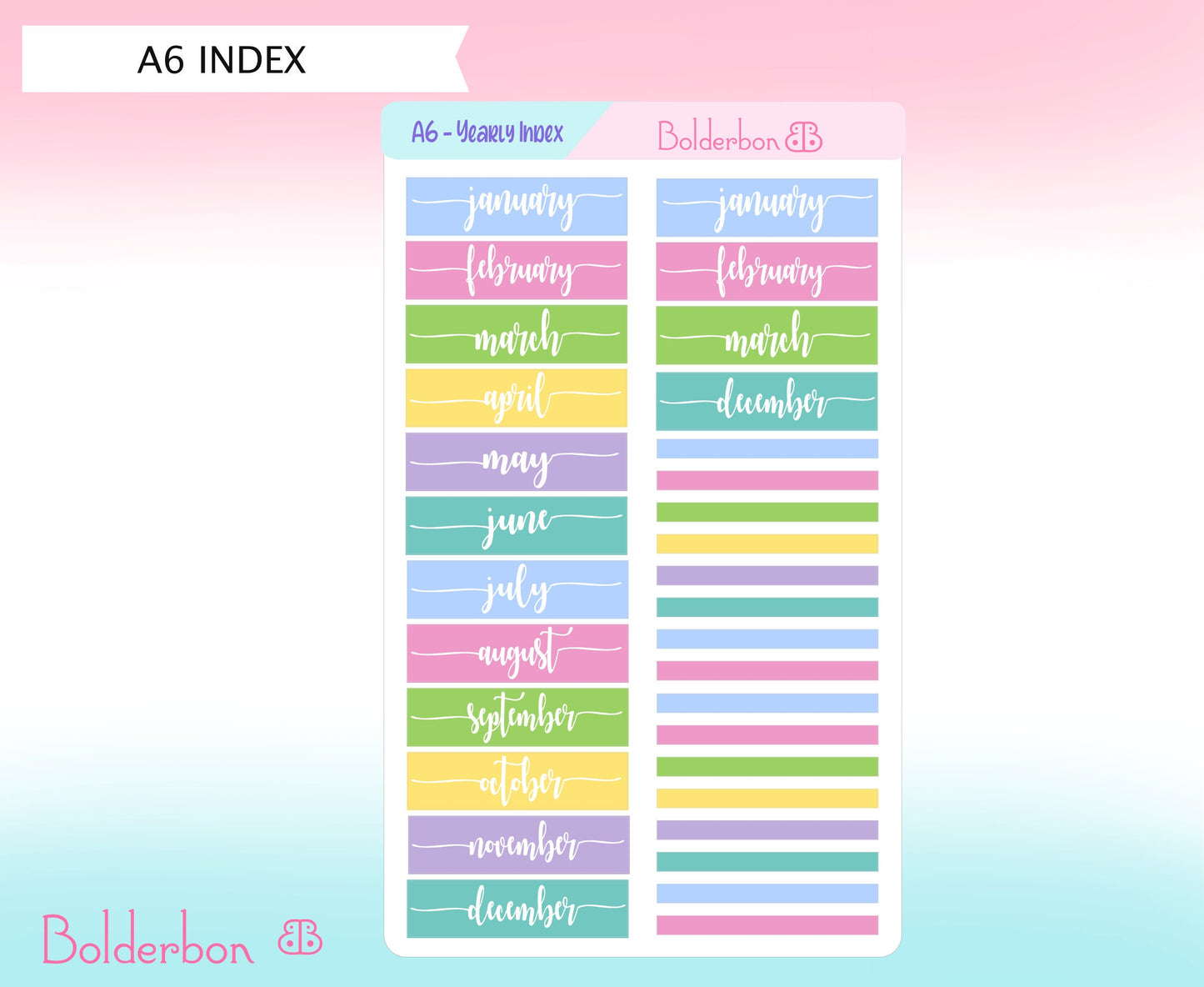 A6 HOBONICHI Yearly Index View || Monthly Headers, Calendar Stickers, Year At A Glance, Hobonichi Cousin Kit