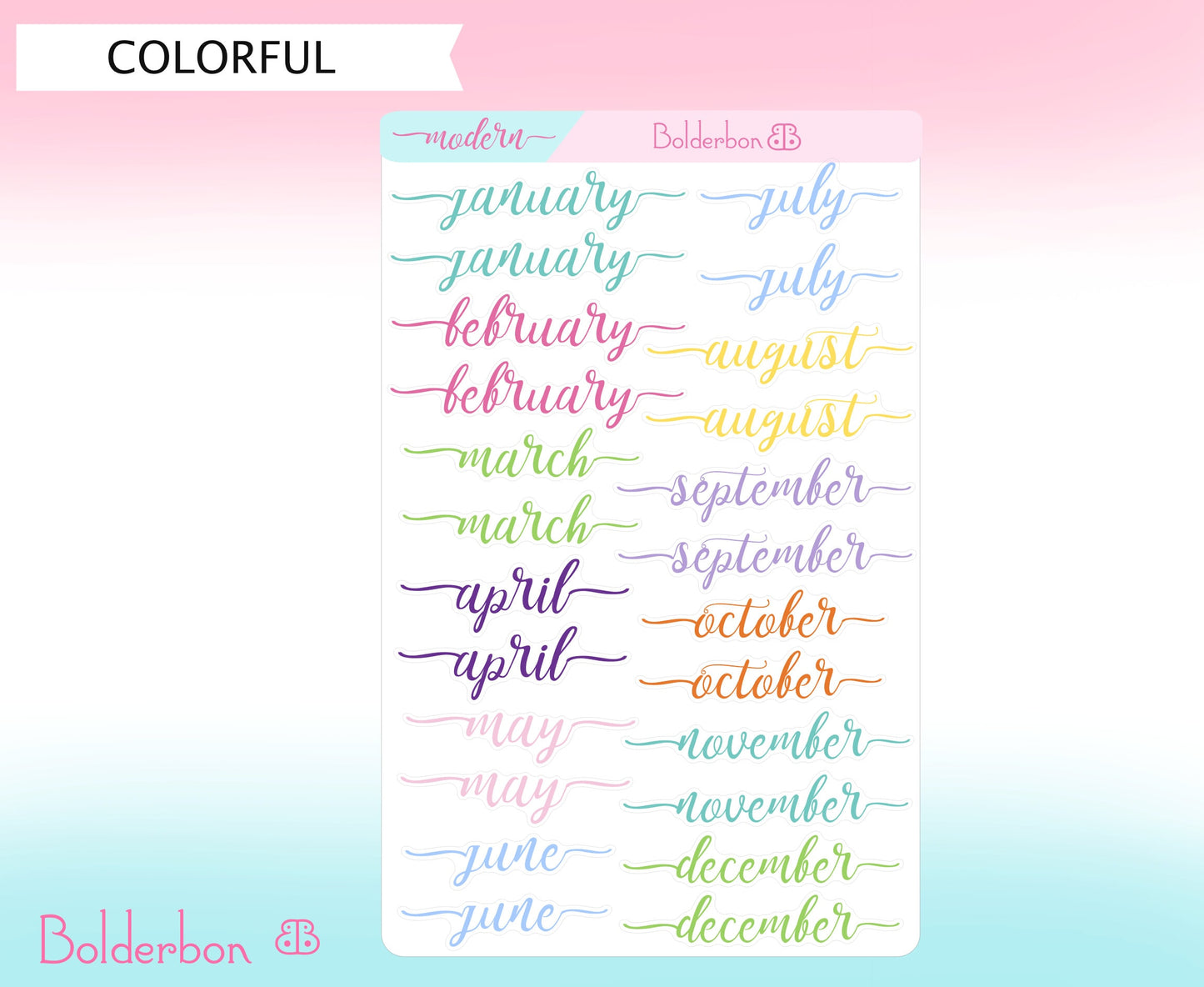 MODERN MONTH STICKERS | Bullet Journal, Script,Vinyl, Bujo Stickers, Monthly, Planner, Handlettering, Brush Lettering, Calendar, Cursive