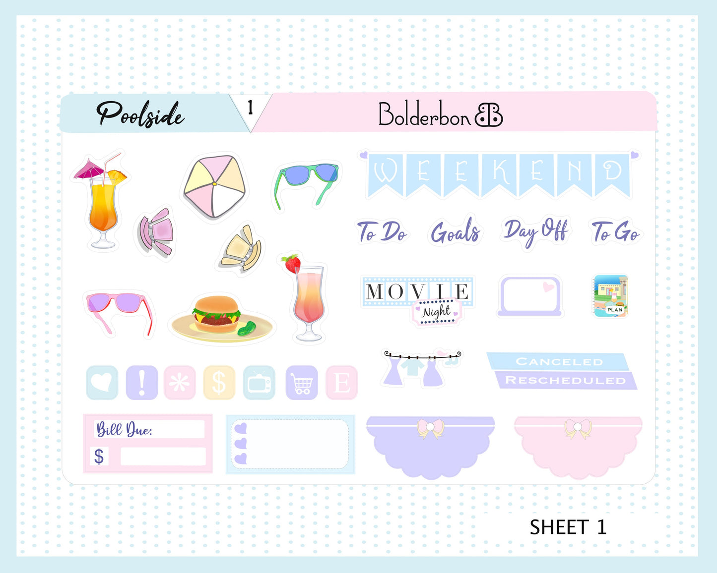 POOLSIDE || 7x9 Vertical Planner Sticker Kit