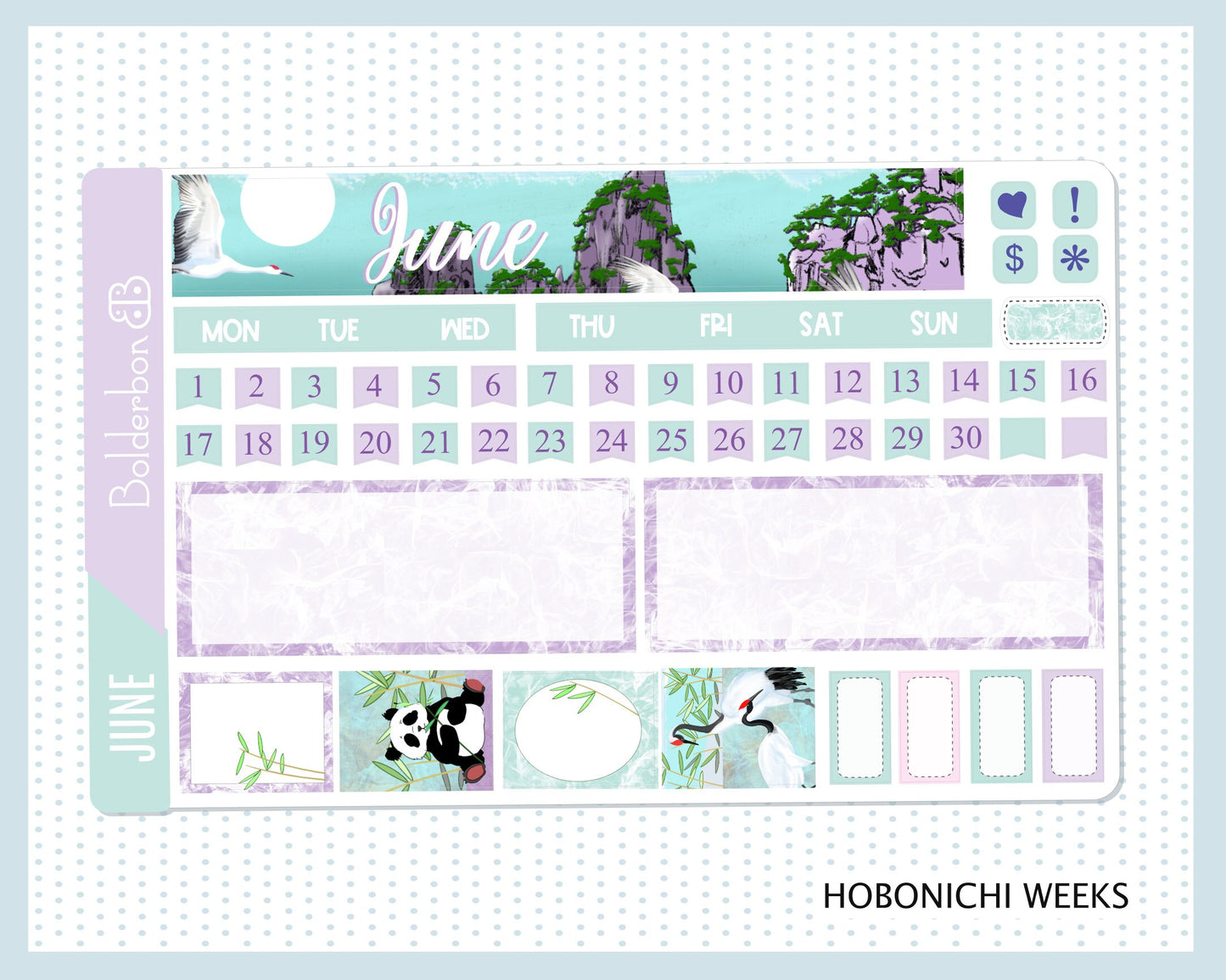 JUNE Hobonichi Weeks || Hand Drawn Panda Sticker Kit Monthly Planner Stickers for Hobo Weeks