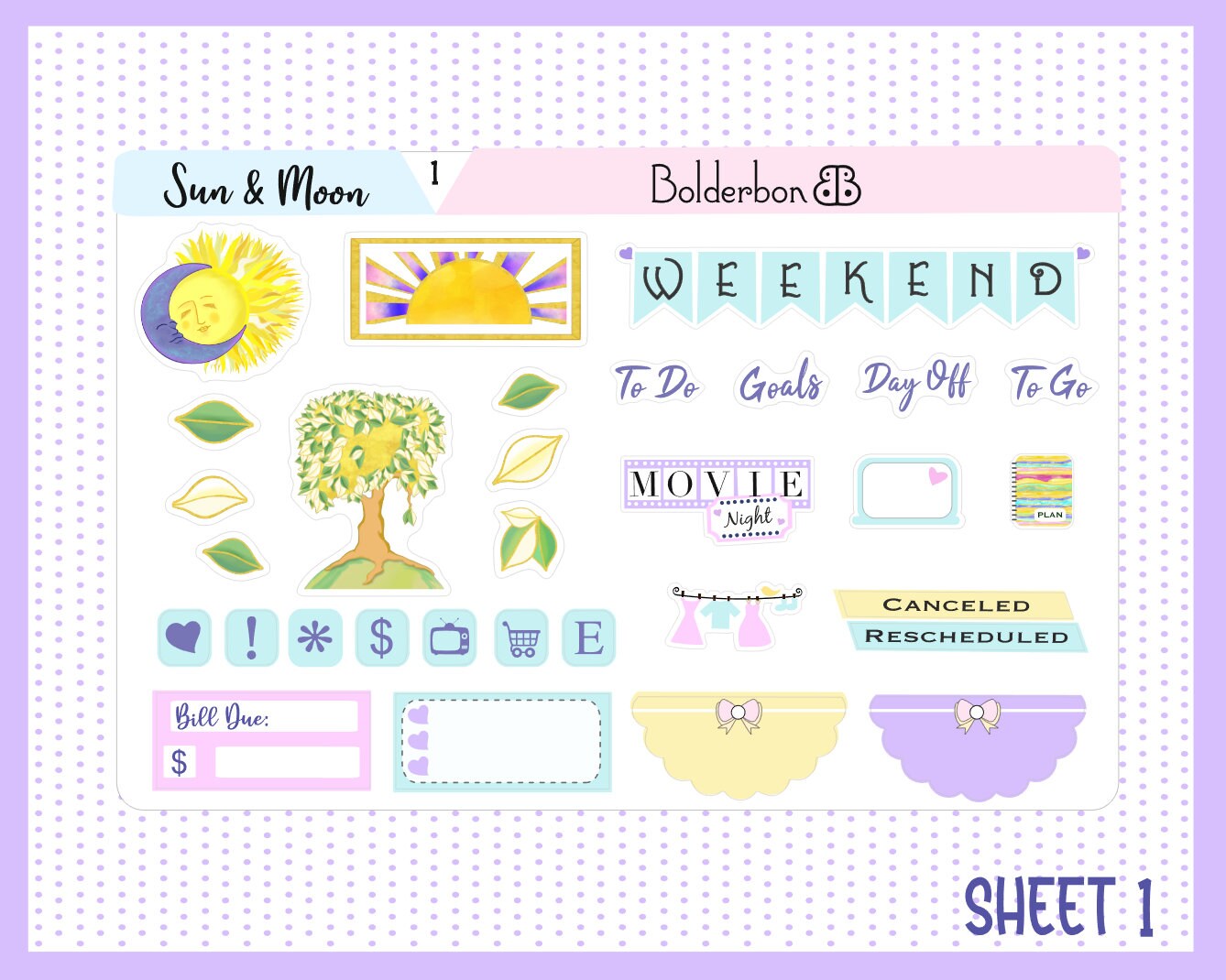 SUN & MOON || 7x9 Vertical Planner Sticker Kit