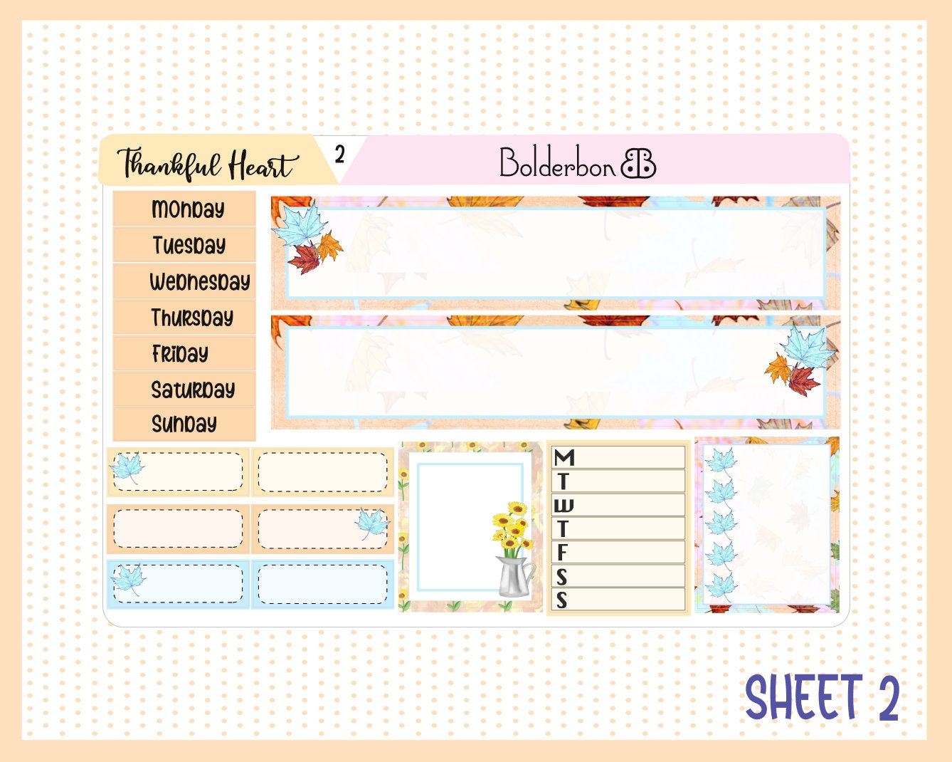 THANKFUL HEART || Hobonichi Cousin Planner Sticker Kit