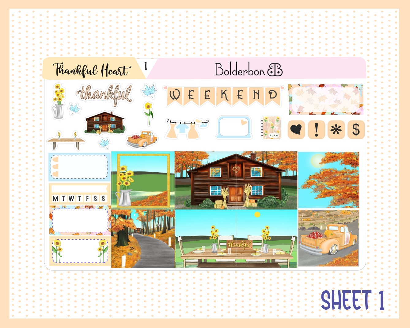 THANKFUL HEART || Hobonichi Cousin Planner Sticker Kit