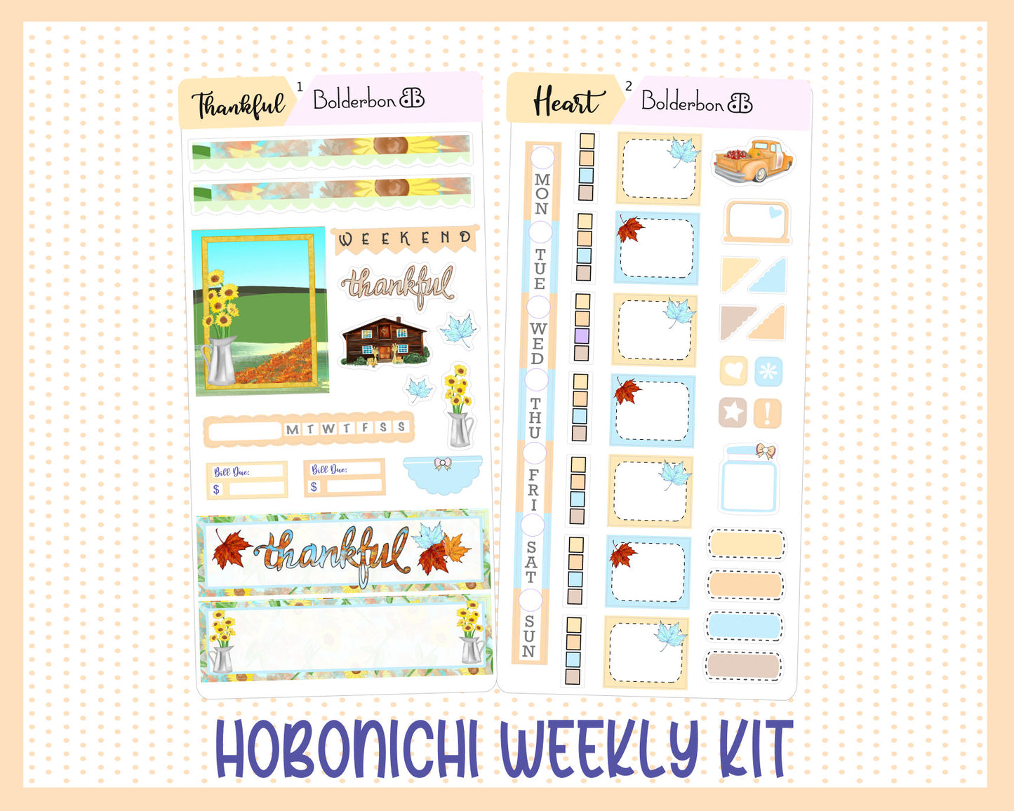 THANKFUL HEART || Hobonichi Weeks Planner Sticker Kit