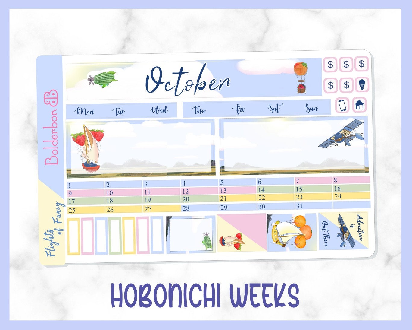 OCTOBER Hobonichi Weeks || Hand Drawn Flights of Fancy Monthly Sticker Kit Planner Stickers for Hobo Weeks