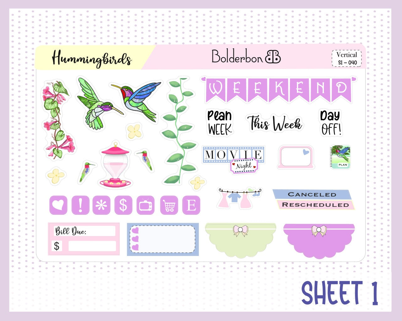 HUMMINGBIRDS || 7x9 Vertical Planner Sticker Kit