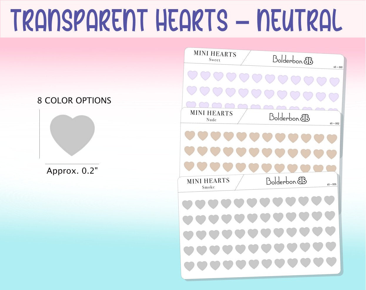 TRANSPARENT HEARTS || Neutral, Frosted Clear, Minimal, Mini Dots, Planner Stickers, Functional