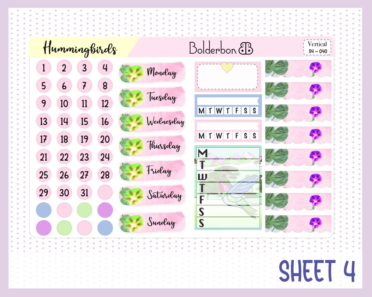 HUMMINGBIRDS || 7x9 Vertical Planner Sticker Kit