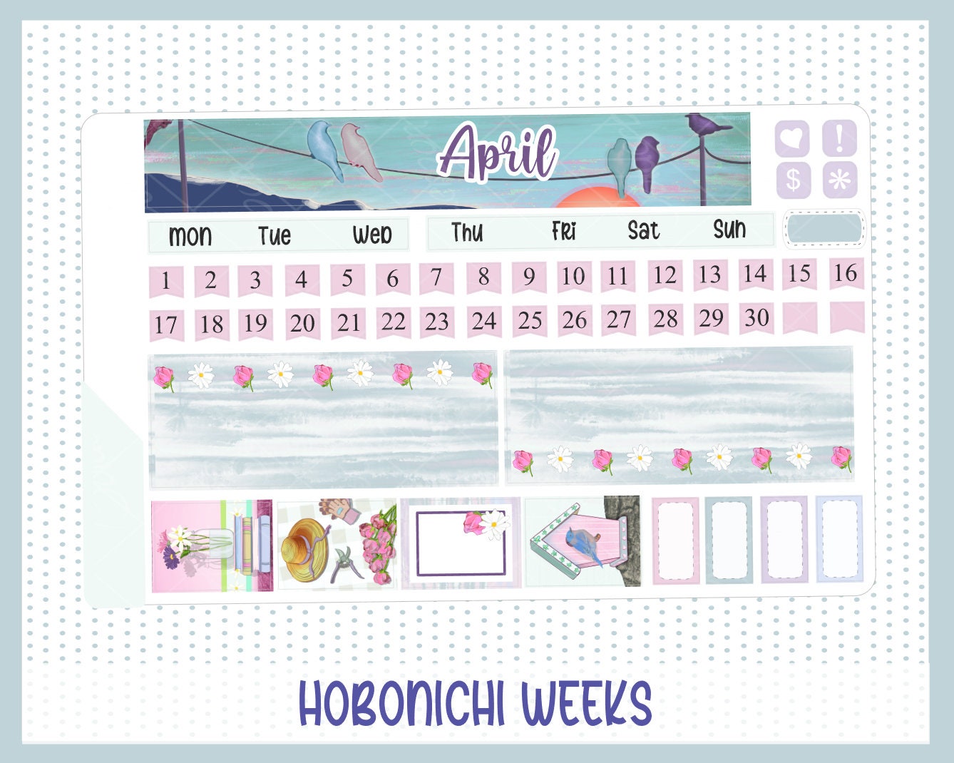 APRIL Hobonichi Weeks Sticker Kit || Monthly Planner Stickers for Hobonichi Weeks, Spring, Flowers