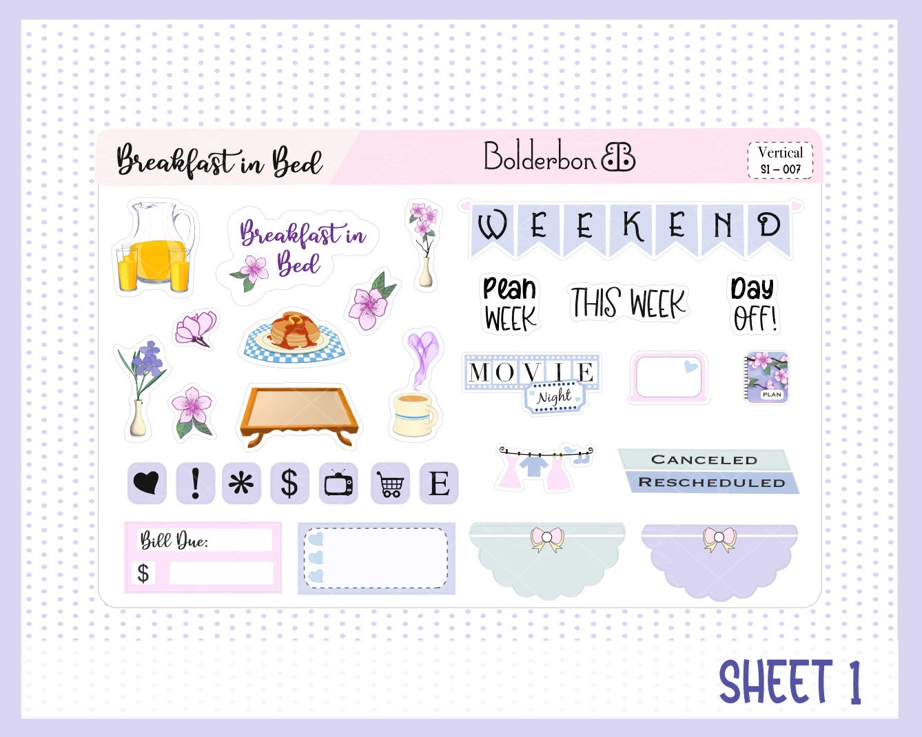 BREAKFAST IN BED || 7x9 Vertical Planner Sticker Kit