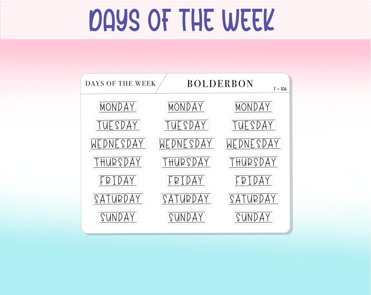Days Of The Week LINES || Functional Planner Stickers