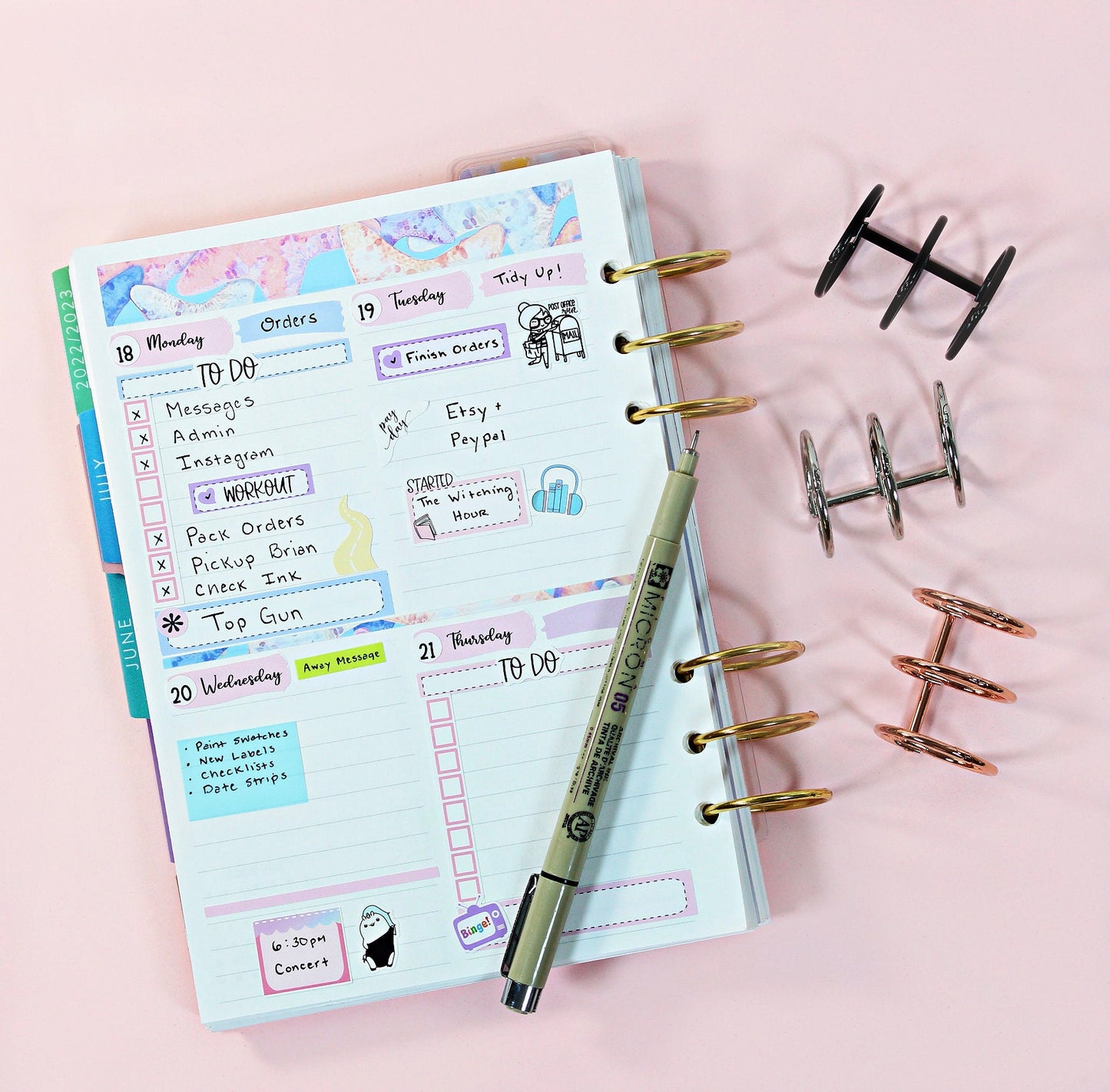 BINDER RINGS Set of 2 || 1.2 INCH, 30mm, Metal, Rose Gold, Gold, Black, Silver, Planner Rings