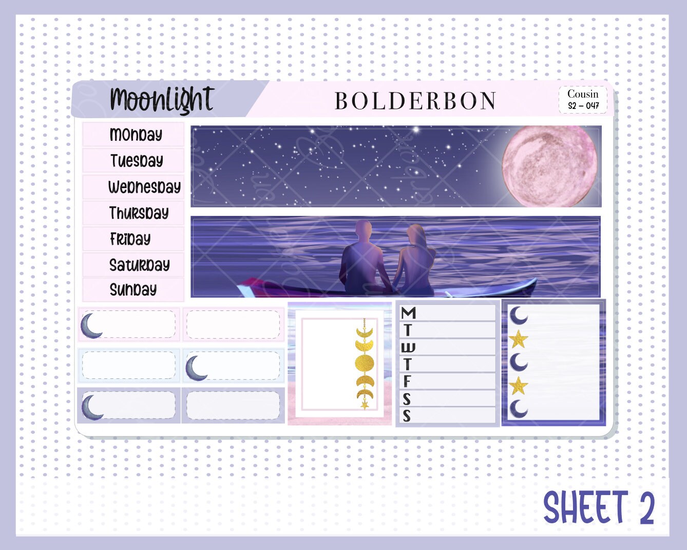 MOONLIGHT || Hobonichi Cousin Planner Sticker Kit