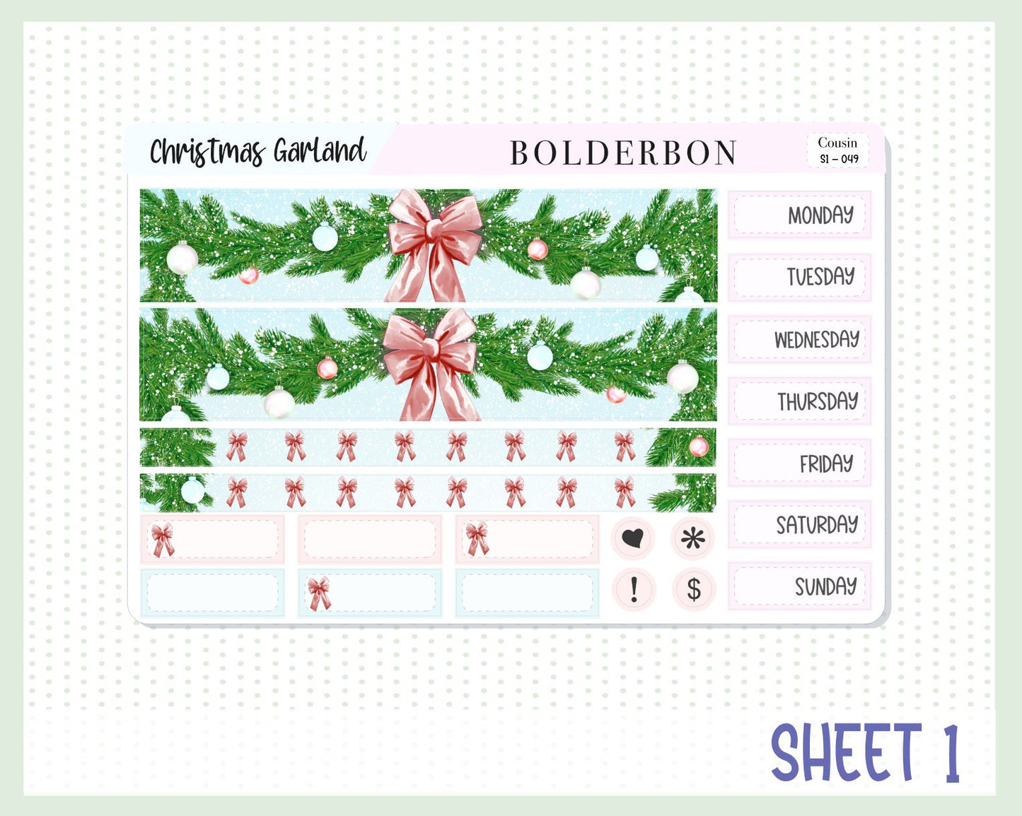 CHRISTMAS GARLAND || Hobonichi Cousin Planner Sticker Kit
