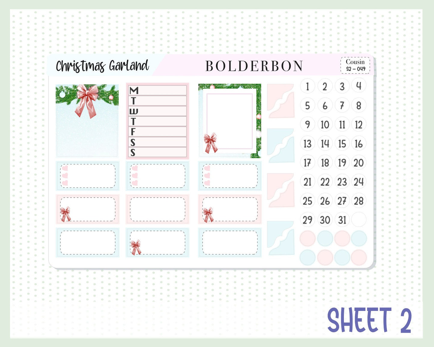 CHRISTMAS GARLAND || Hobonichi Cousin Planner Sticker Kit