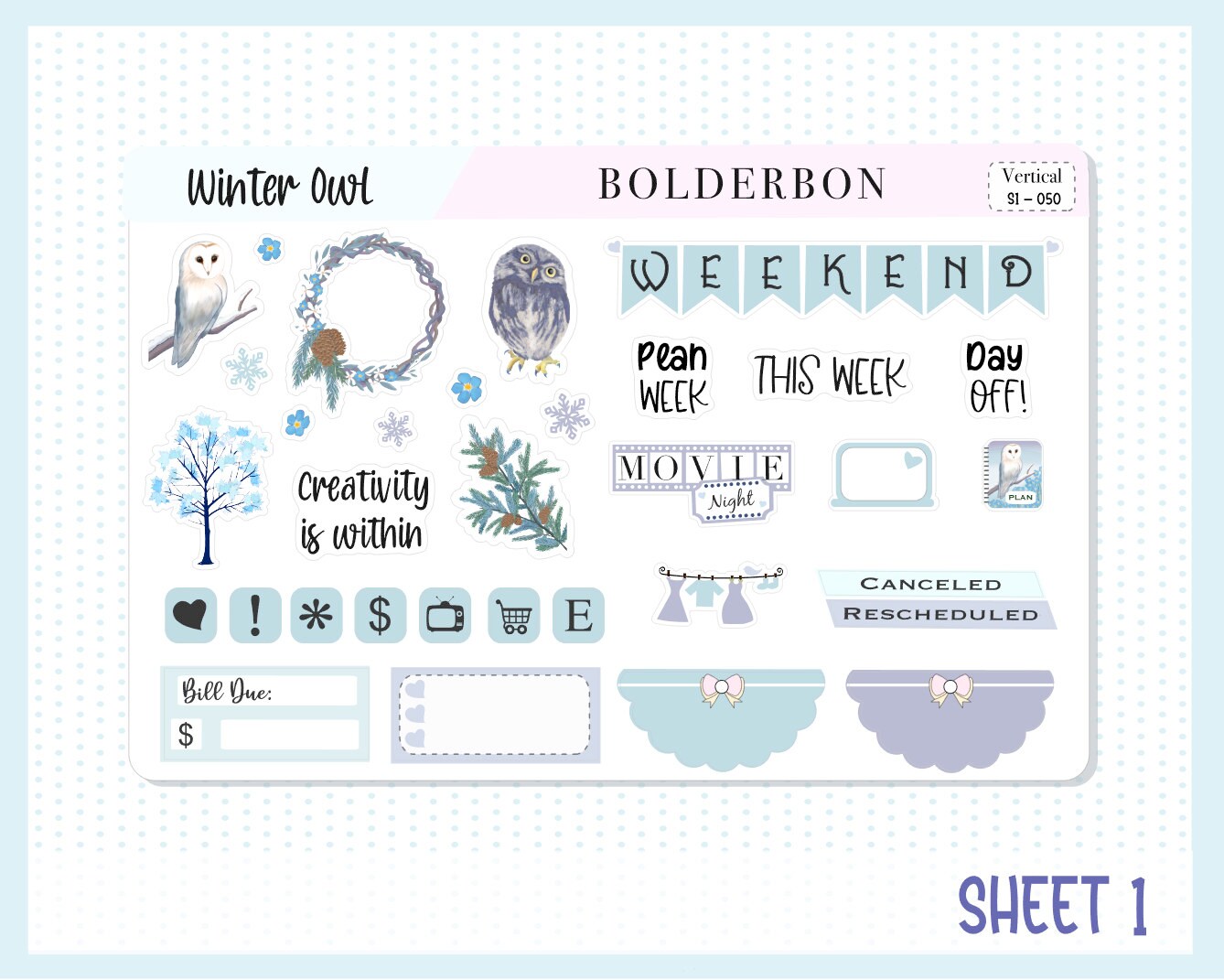 WINTER OWL || 7x9 Vertical Planner Sticker Kit